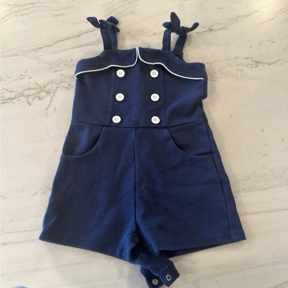 Janie and Jack Navy Blue Romper with Button Accents